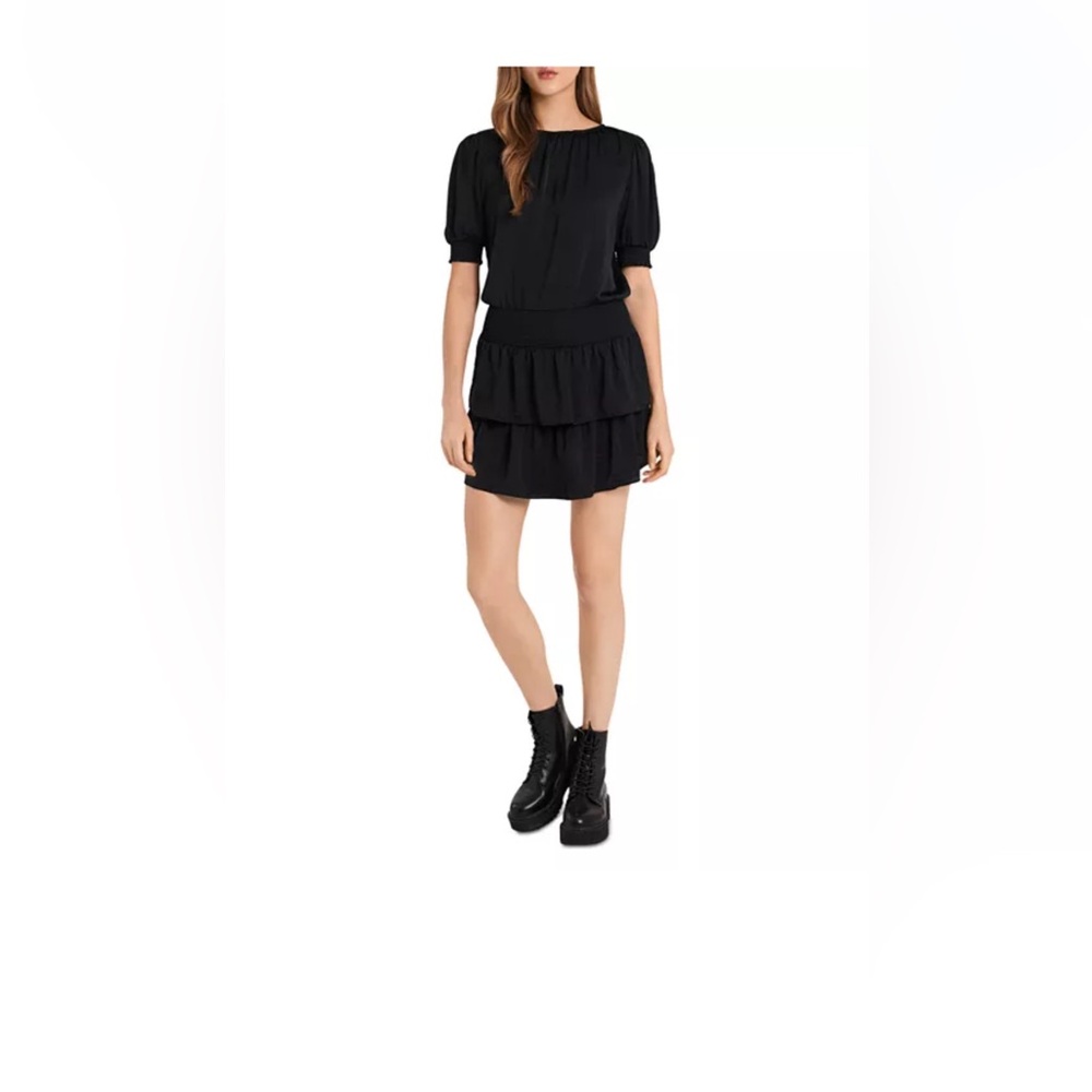 1.STATE Black Smocked Waist Tiered Mini Dress NWT - Picture 2 of 4